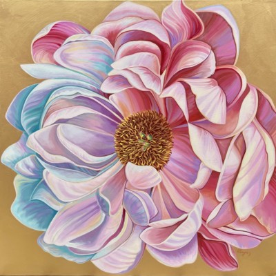 Peony Embrace by Vanya Ryan 36x36 Acrylic on Gallery Stretched Canvas