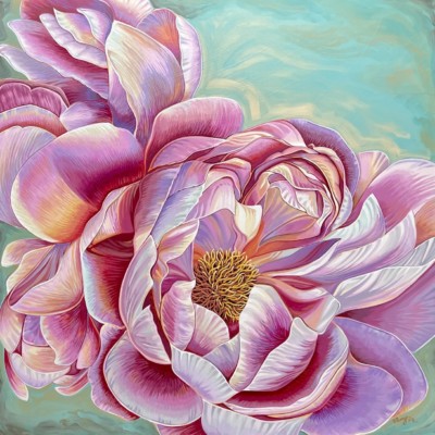 Springtime Peony by Vanya Ryan 36x36 Acrylic on Gallery Stretched Canvas