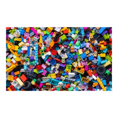 A complete image of various Lego images in disarray.