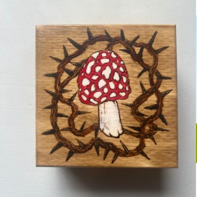 Mixed Media Morel Mushroom Wood Burned Trinket Box