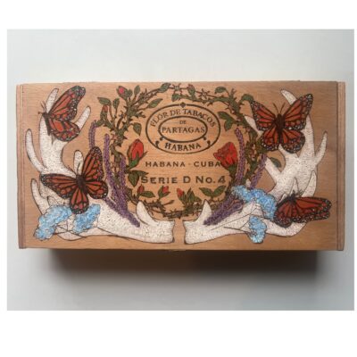 multimedia wood burned cigar trinket box