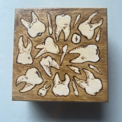 Wood burned teeth trinket box